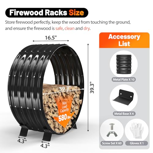 40" Round Metal Firewood Rack Circle with 4X Metal Support - Image 4