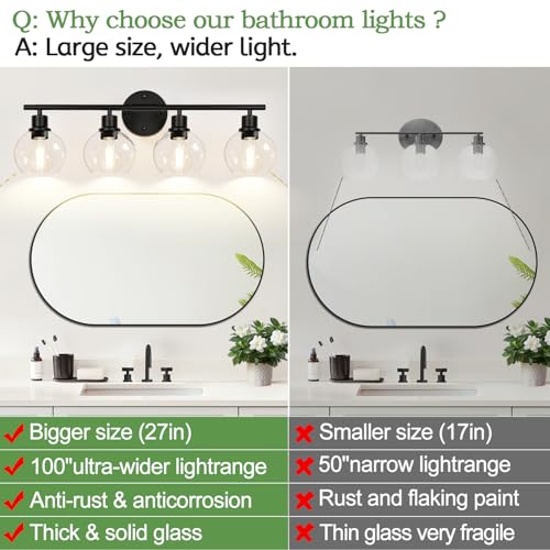 Indoi 4-Light Bathroom Light Fixtures, Black Bathroom Lights Over - Image 3