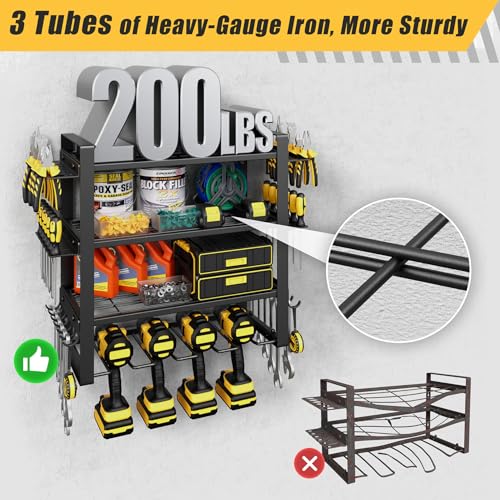 4-Tier Power Tool Organizer Wall Mount, 200LBS Capacity - Image 4