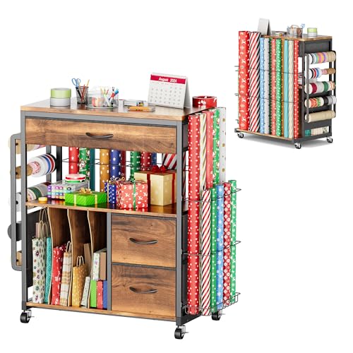MAX Wrapping Paper Storage Cart, Up to 30 Rolls, Wood Grain - Image 2