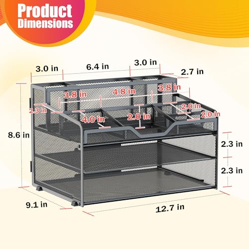 Docnest 3 Tier Mesh Desk Organizer with Letter Tray & Paper - Image 4