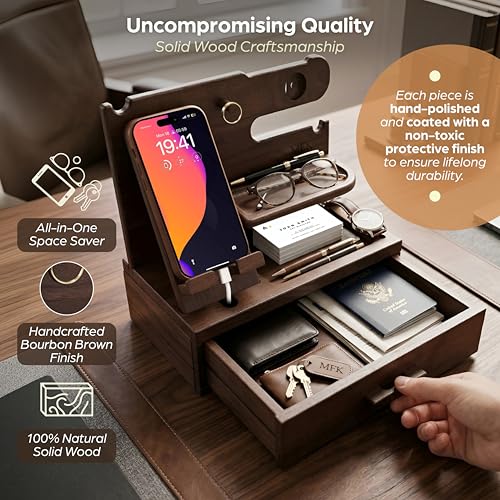 Bourbon Brown Wood Nightstand Organizer Docking Station Key - Image 7