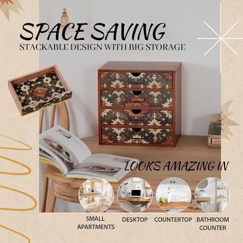 Boho Green Wooden Desk Organizer with Drawers – 4-Drawer Desktop - Image 5