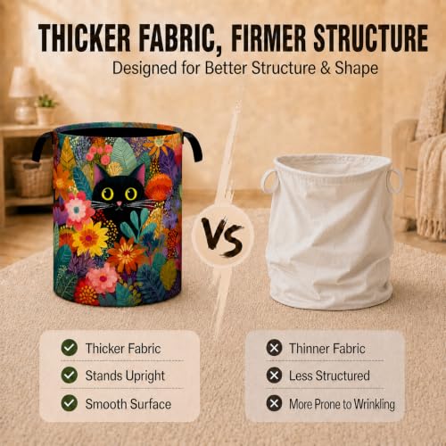 Black Cat Floral Laundry Basket Laundry Hamper | Home Organization - Image 5