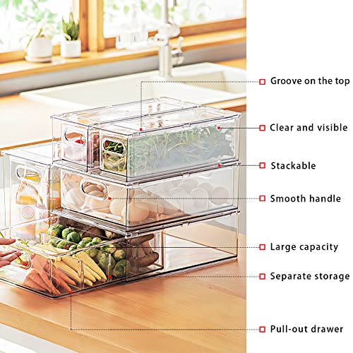 Mano Fridge Drawer Pull Out Stackable Bins with Handle Clear - Image 6