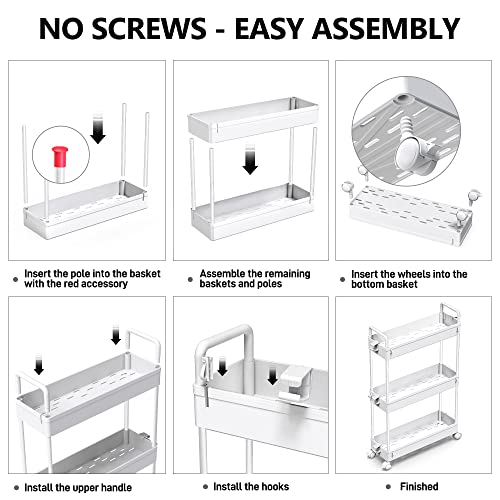SOLEJAZZ Slim Rolling Storage Cart Skinny Bathroom Organizer, 3 - Image 8