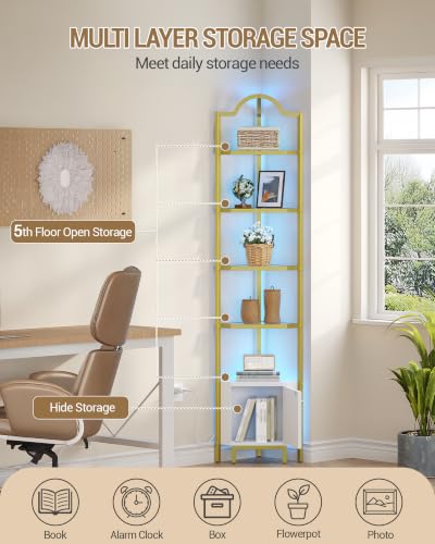 Hzuaneri 6 Tier Corner Cabinet with LED Light Corner Shelf Stand - Image 4