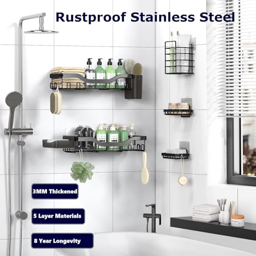 NESOMI 7-Pack Shower Caddy Adhesive,Stainless Steel Shower - Image 6
