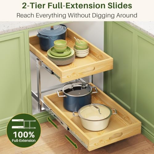 Pull Out Cabinet Organizer, 2-Tier Soft Close Slide Out Drawer - Image 6