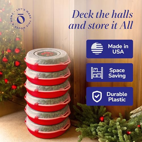 HOMZ Holiday Storage 24" Clear Plastic Wreath Container, Red - Image 7