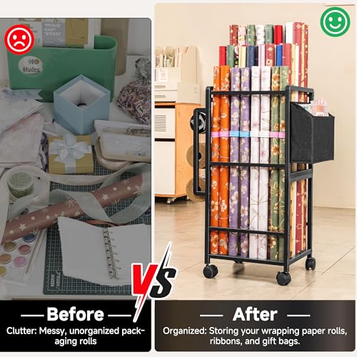 Aquzee Wrapping Paper Storage, Rolling Gift Wrap Storage Stand - Image 7