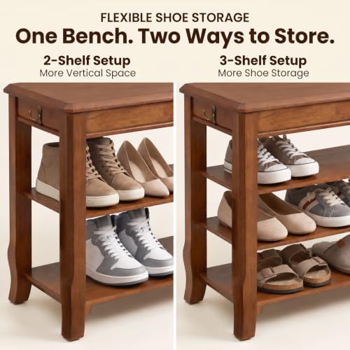 Shoe Rack Bench with Storage 3 Tier Solid Wood Entryway - Image 6