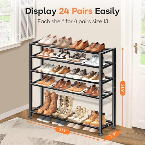 KEETDY 5-Tier Heavy Duty Shoe Rack for Garage Entryway, Stackable - Image 3