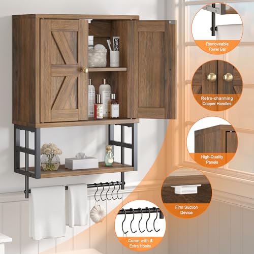 Bathroom Wall Cabinet, Farmhouse Medicine Storage with Towel Bar - Image 6