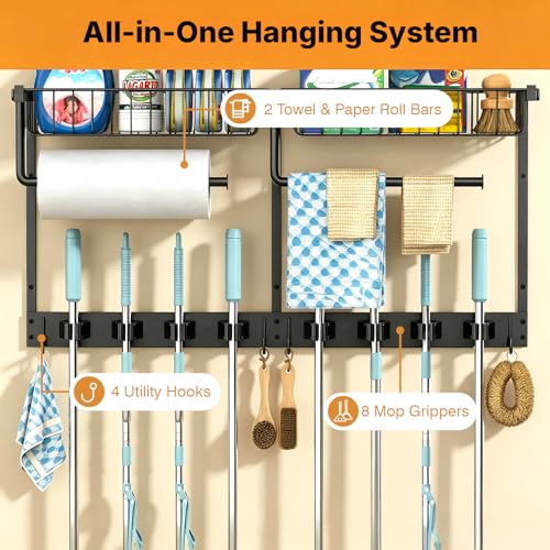 Broom Holder Wall Mount with Paper Towel Holder& | Home Organization - Image 7