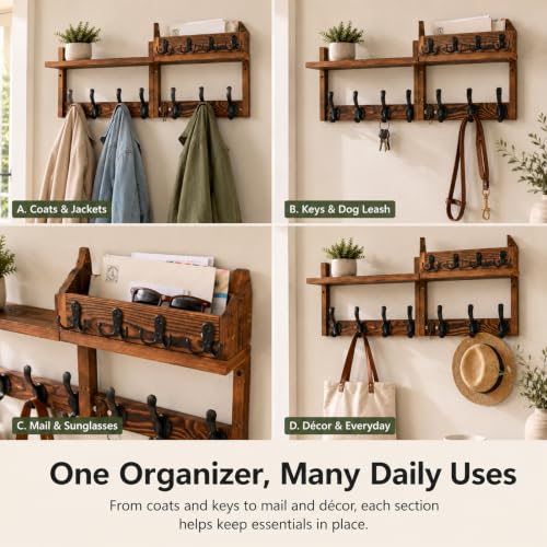 24 Inch Coat Rack Wall Mount with Shelf, 4 in 1 Entryway - Image 8