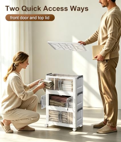 Hanyi 42 QT 3-Tier Stackable Storage Bins with Lids, Clear Doors - Image 6