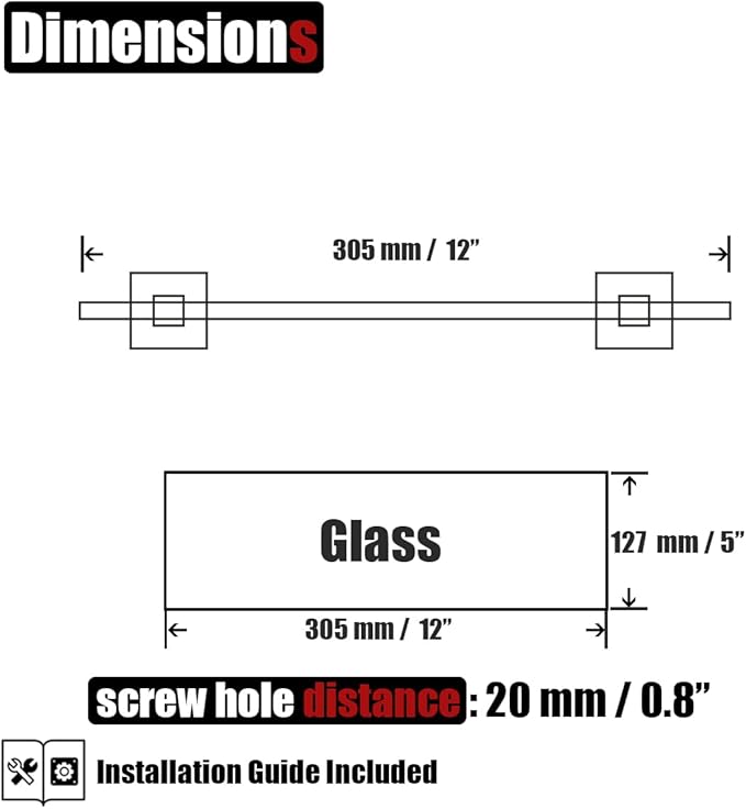 JQK Bathroom Glass Shelf, Floating Tempered Glass Shower Storage 12 by 5 inches, 304 Stainless Steel Brushed Gold Wall Mount 2 Pack, TGS201L12-BG-P2