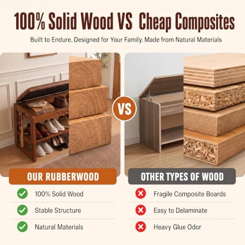 Solid Wood Shoe Rack Bench with Flip-Top Storage Padded - Image 4