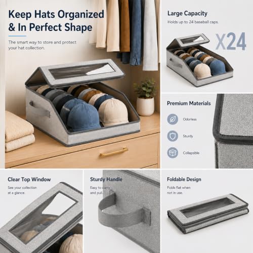 Hat Organizer for Baseball Caps, Hat Storage Box with Clear Top - Image 4
