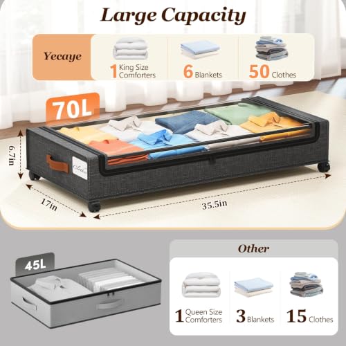 Yecaye 70L Under Bed Storage with Wheels, 2Pack Larger - Image 3