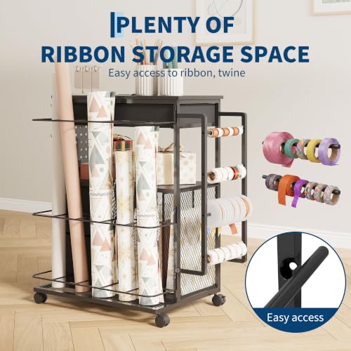 Rolling Gift Wrap Cart with Ribbon and Gift Bag Storage, 2 - Image 5
