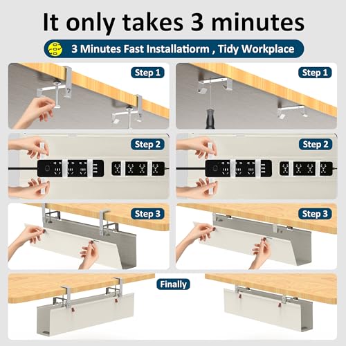 28" Small Under Desk Cable Management Tray No Drill | Cable Management - Image 5