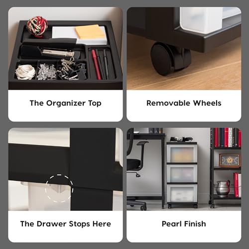 IRIS USA 3-Drawer Rolling Storage Cart, Black/Pearl - Image 5