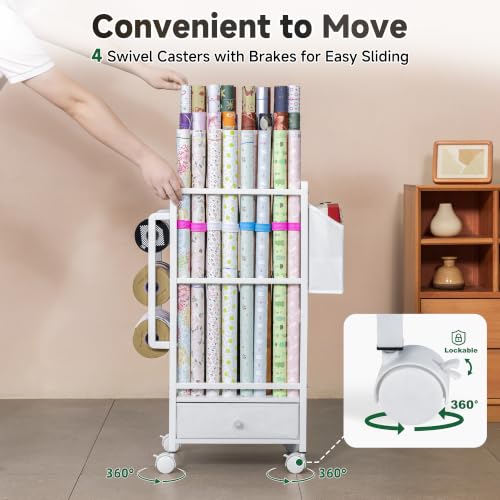 Wrapping Paper Storage, Adjustable Gift Wrap Station with Drawer - Image 7