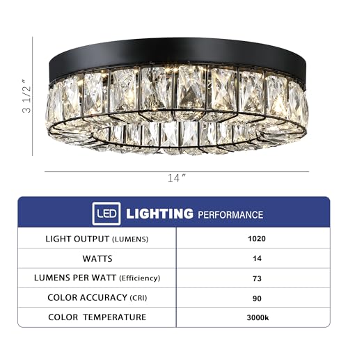 MEXO Crystal LED Flush Mount Ceiling Light Fixtures Modern Black - Image 3