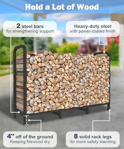 4ft Firewood Rack Holder with Cover, Adjustable Heavy Duty - Image 4