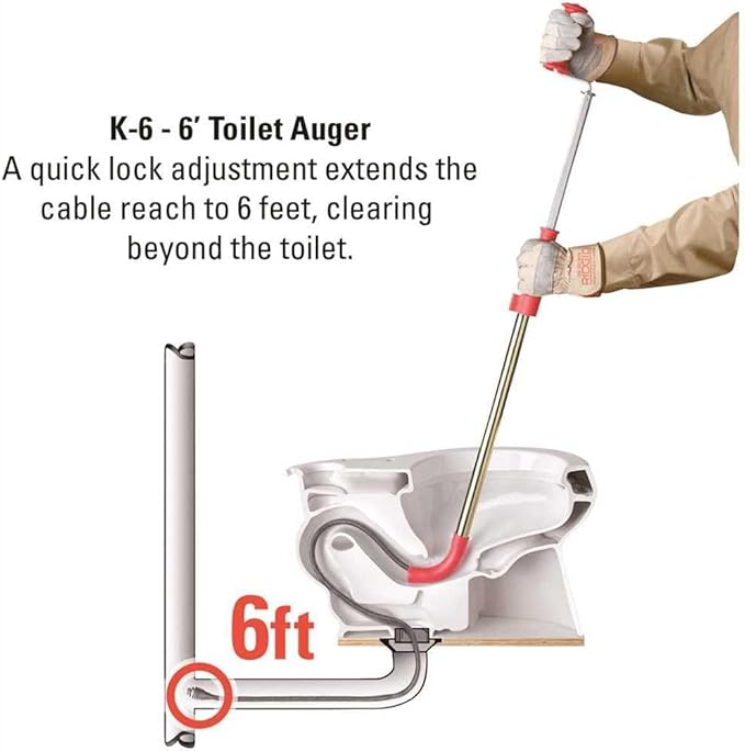 RIDGID 59802 K-6DH Hybrid Toilet Snake Auger with 6' Heavy-Duty Drop Head Tri-Wrap Cable, Manual or Cordless Drill Operated Plumbing Toilet Drain Snake Auger