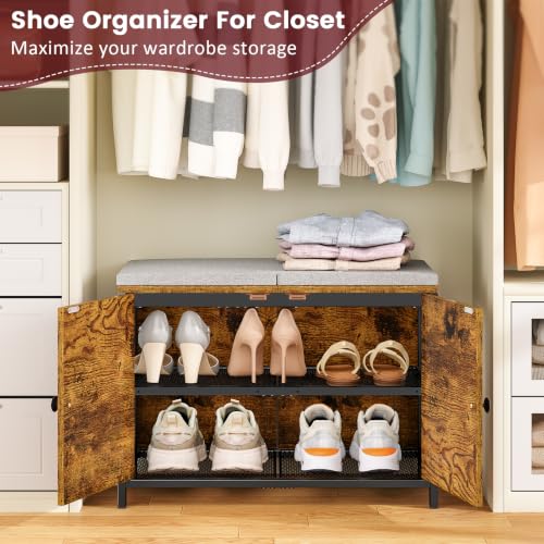 ThreeHio Shoe Bench with Cushion & Doors, Small Entr | All Products - Image 7