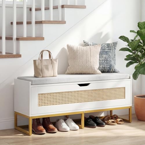 GIANTEX Rattan Shoe Bench, Flip-Top Entryway Bench | Home Organization - Image 4