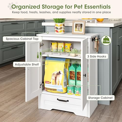Dog Feeding Station with Storage Cabinet, White Wood Dog - Image 7