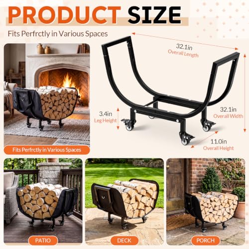 Outdoor Firewood Rack Set with Cover and Log Carrier - Image 3
