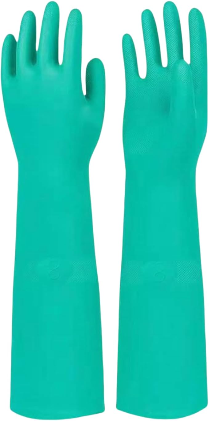 Long Sleeved Durable Nitrile Gloves 18in Reusable,Heavy duty Rubber Cleaning kitchen Cooking Anti Slip Dishwashing
