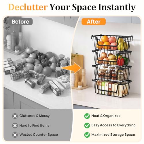 Stackable Storage Bins 4 Pcs Wire Baskets Freezer | Home Organization - Image 7