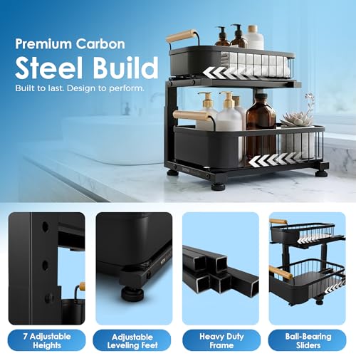 Premium Large Under Sink Organizer, 2-Tier Pull Out, Adjustable - Image 5