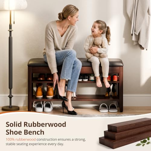 Shoe Rack Storage Bench, 39.3" Wide Solid Rubberwood - Image 4