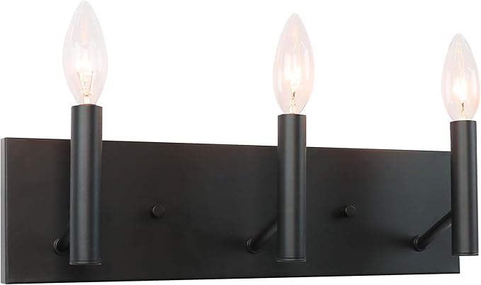 Kalium Bathroom Light Vanity Fixtures Over Mirror, 3-Lights Modern Matte Black Wall Sconces, Minimalist Wall Lights for Livingroom Bedroom Entryway Hallway Staircase, E12 Base(Bulbs Not Included)