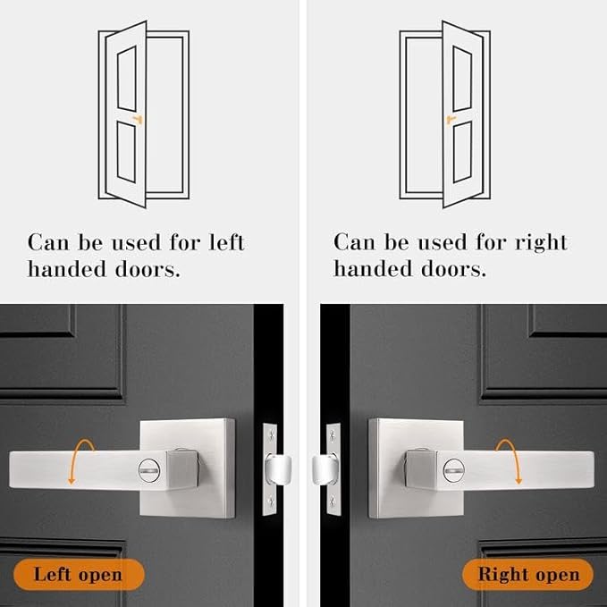 Probrico 5 Pack Door Handles Brsuhed Nickel Privacy Door Levers with Lock for Bedroom & Bathroom, Heavy Duty Square Interior Door Handles,for Left & Right Handed Doors,Keyless