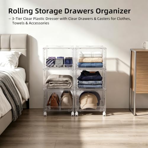 Large Clear Storage 3 Drawer Organizer with Wheels for Closet - Image 4
