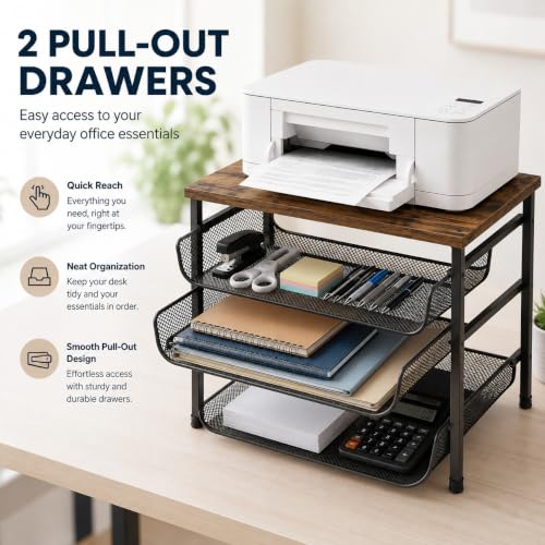 4-Tier Printer Stand with Storage for Desk, Wood Table Top - Image 4