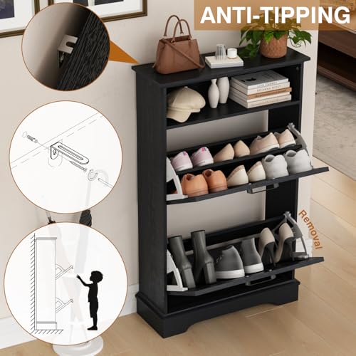 24" W Hidden Shoe Storage Cabinet with 2 Flip Drawers & - Image 6