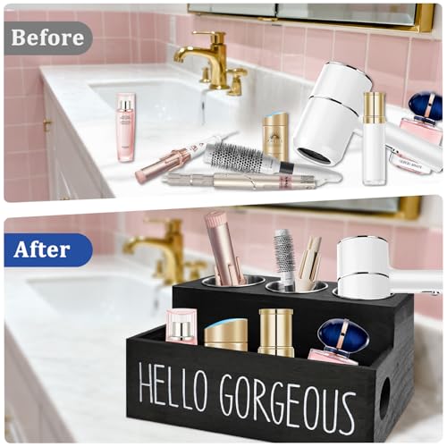 Wooden Hair Tool Organizer, Hair Dryer Holder with 3 Steel - Image 6