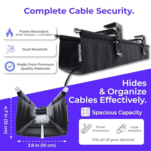 Ascrono Original Under Desk Cable Management Tray, Black, 53.9" - Image 7
