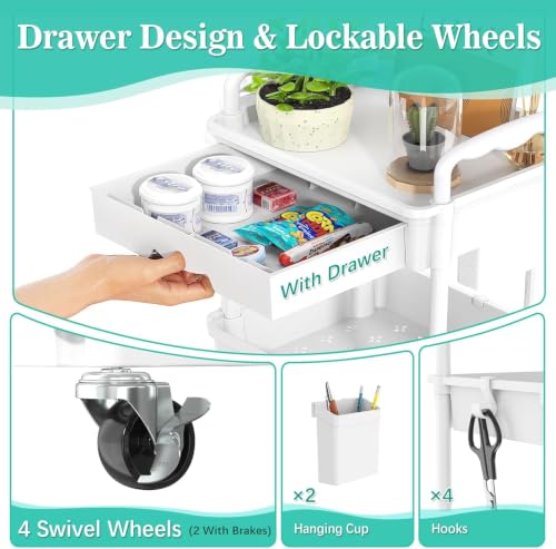 SUNALLY 3 Tier Rolling Cart with Drawer, Craft Stora | All Products - Image 4