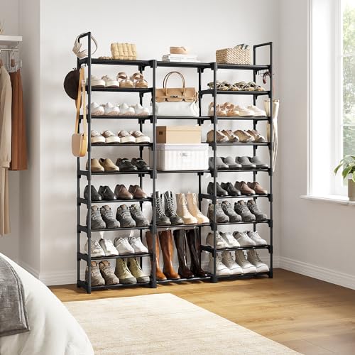 WOWLIVE 9 Tier 3-Column Shoe Rack, 50-55 Pairs Stackable Black - Image 5