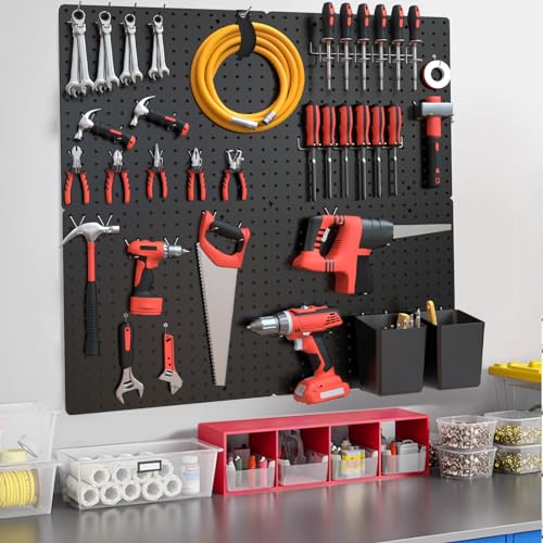 FZK Modular Plastic Peg Board Wall Organizer Kit, 16x16, Black - Image 7